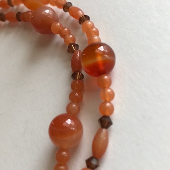 Vintage Carnelian Gemstone Swarovski Crystal Sterling Silver Necklace 27 Inch - Picture 6 of 7